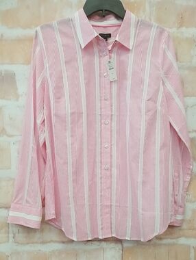 Womens Talbots Pink & White Striped Dress Shirt